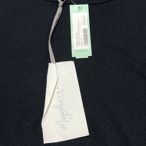 Magnolia Grace Sweater Womens M Black Boat Neck Grommet Studded‎ Sleeves Edgy - Picture 8 of 8